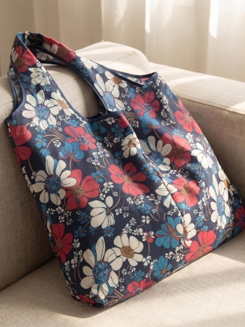 Floral Reusable Tote Bag - Navy Multicolor